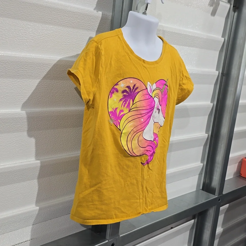 Children's Place Yellow Unicorn Heart‎ T-shirt Size Large 10/12